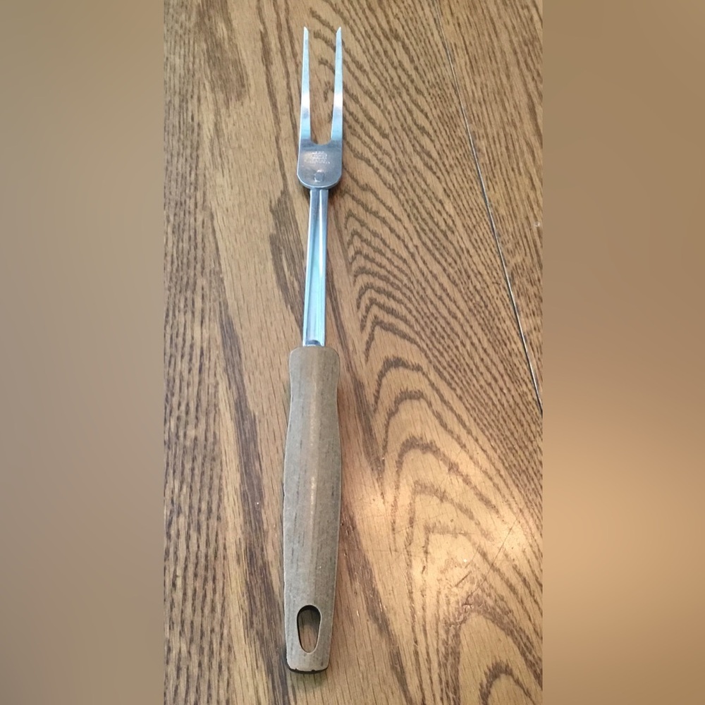 Vintage Ekco Stainless Steel Carving Fork with Wooden Handle - Brown/Black